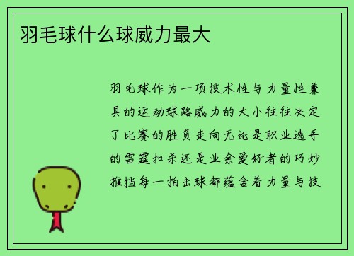 羽毛球什么球威力最大